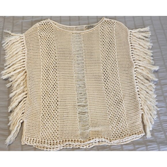Lucky Brand Women's Poncho Frill Trim Size Medium Cream 100% Cotton - Picture 5 of 5
